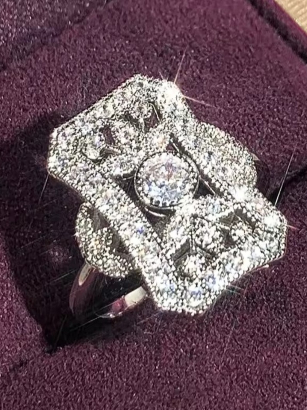 White Rhodium Quartz Pavé Statement Ring